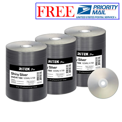 #ad 300 Pack Ritek Pro DVD R 16X 4.7GB Shiny Silver Lacquer Blank Recordable Disc $77.99