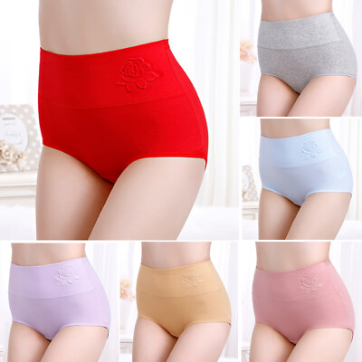 #ad Ladies Cotton Tummy Control Panties Floral Print Underwear Women High Waist Pant $4.30