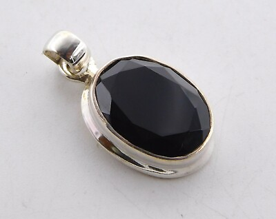 #ad 3.90Gm 925 Sterling Silver Natural Black Onyx Cut Stone Silver Pendant 1.1quot; M650 $18.01