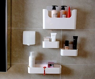 #ad Adhesive Wall Mounted Shelves Durable ABS Plastic Hanging Storage Bins White... $36.09