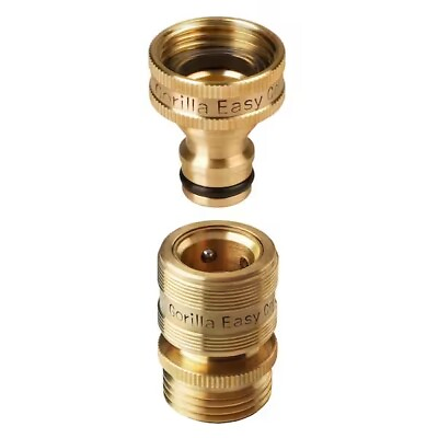 #ad GORILLA EASY CONNECT 2 PACK Hose Quick Connect Fittings. ¾ Inch GHT Solid Brass $22.99