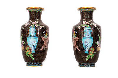 #ad A Pair Big Cloisonne Enamel Rouleau Vases China 20. Century $542.46