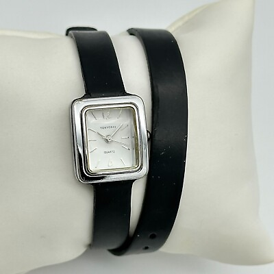 #ad Ladies TOKYOBAY Thin Double Wrap Black Leather Classic Silver Tone Watch 19mm $17.99