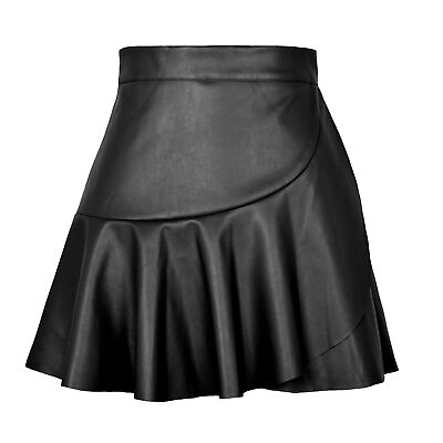 #ad Womens Asymmetric Ruffles Sexy Slim Fit PU Leather High Waist Short Skirt Dress $25.75