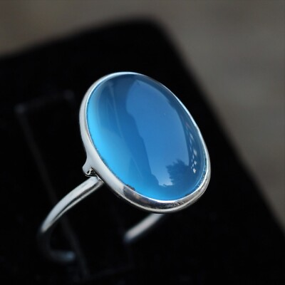 #ad Lovely Blue Chalcedony Gemstone 925 Sterling Silver Handmade Ring Gift All Sizes $28.00
