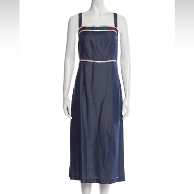 #ad NWT Ted Baker midi Dress denim look square neckline w straps plus free pin Sz12 $150.00