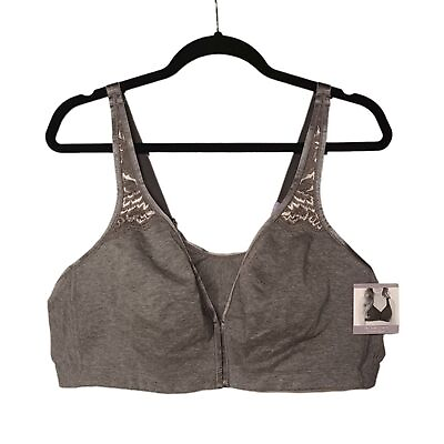 #ad CATHERINE#x27;S Gray No Wire Cotton Front Close Comfort Support Stretch Bra 50C NWT $33.29
