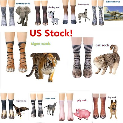 #ad US 3D Printed Animal Paw Crew Socks Unisex Cosplay Novelty Cotton Socks cat dog $6.95