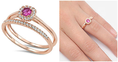 #ad Sterling Silver925 ROSE GOLD BRIDAL WEDDING SETS DESIGN CLEARRUBY CZ RING 5 10* $22.36