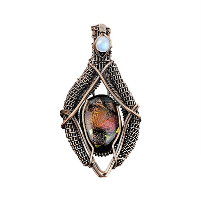 #ad American Dichroic Glass Jewelry Copper Wire Wrapped Pendant For Girls 2.76quot; $26.10