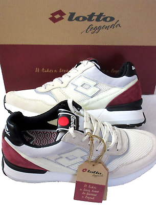 #ad Lotto Men#x27;s Tokyo Ginza Suede Lifestyle Shoes White Beige Black Red Size 9 NIB $79.99