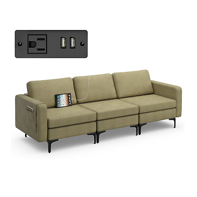 #ad Modular 3 Seat Sofa Couch w Socket USB Ports amp; Side Storage Pocket Green $369.99
