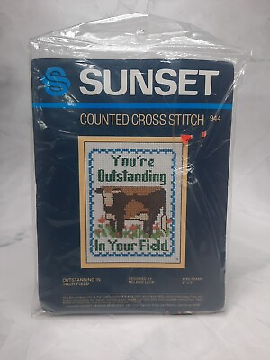 #ad Sunset Designs Counted Cross Stitch Kit Outstanding In Your Field Cow 4x5 $10.99