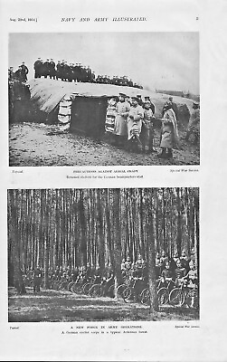 #ad 1914 original print : a german cyclist corps in ardennes forest amp; shelter GBP 14.99