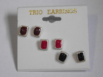 #ad New earrings for pierced ears brown red black enamel .25quot; small silver tone $5.00