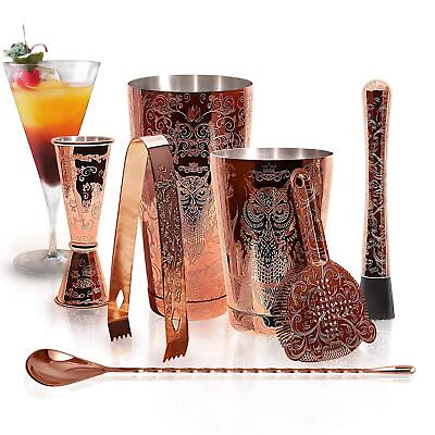 #ad Bartender Kit Cocktail Shaker Set 6 Pieces Stainless Steel Copper Plated Etch... $84.40