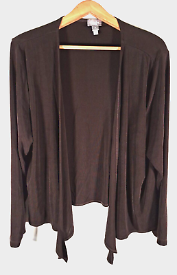 #ad Travelers by Chico#x27;s 3 Open Cardigan with Bottom Tie 3 4Sleeve Collarless Brown $20.00