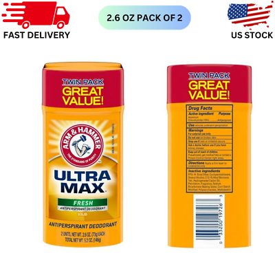 #ad ARM HAMMER ULTRA MAX Deodorant Fresh Solid 2.6oz Pack of two $7.99
