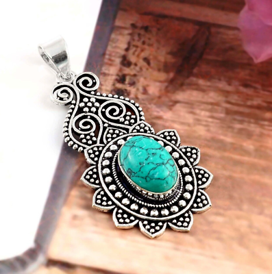 #ad Turquoise Gemstone 925 Sterling Silver Handmade Pendant Jewelry 2quot; $14.02