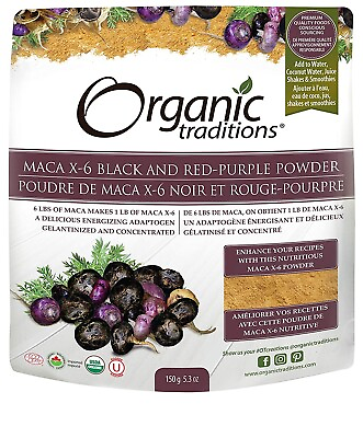 #ad Organic Traditions Maca x 6 Black amp; Red Purple Powder Organic 5.3oz 150g $14.23