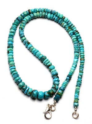 #ad Natural Gem Arizona Turquoise 4 to 6.5 mm Faceted Rondelle Beads 17quot; Necklace $32.00