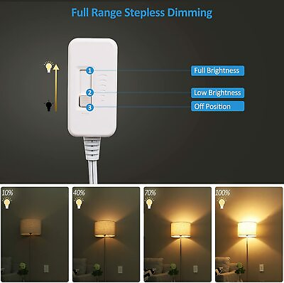 #ad Dewenwils Full Range Stepless Dimming Inline Light Dimmer Switch 6. 6 Ft Cord $15.99