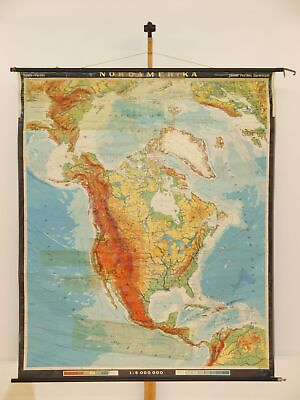 #ad North America Physisch USA Canada Mexico 1962 Schulwandkarte Wall Map $187.91