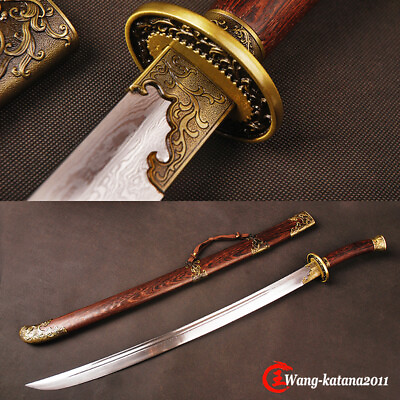 #ad 95CM Phoenix Chinese Damascus Folded Steel Handmade Qing Dynasty DAO Sharp Sword $125.00