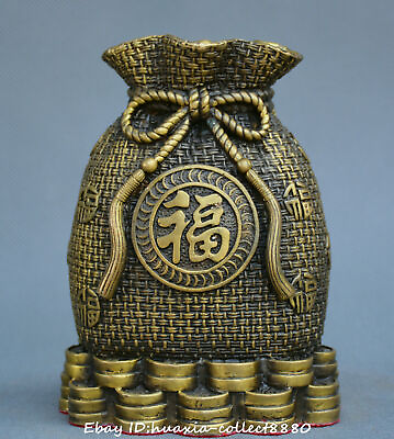#ad Chinese fengshui old Bronze money bag Fortune bag money box wealth statue $118.68