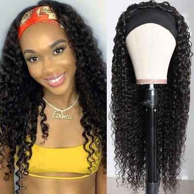 #ad Deep Curly Human Hair Headband Wigs for Women Full Machine Made Wig Black Wigs $142.67