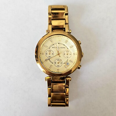 #ad MICHAEL KORS PARKER GOLD TONE STEEL CHRONOGRAPH DIAL CRYSTAL DATE WATCH MK5276 $45.95