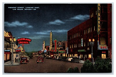 #ad Fremont Street View Night Las Vegas Nevada NV UNP Linen Postcard V4 $7.95