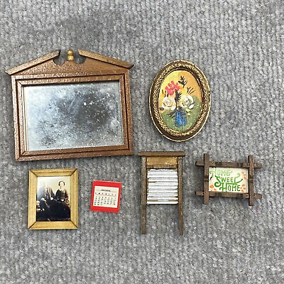 #ad Vintage Dollhouse Miniatures Wall Decor Lot of 6 Art Mirror Calendar Photograph $14.95