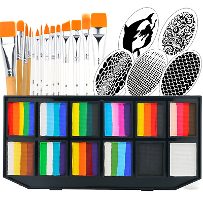 #ad 14 pcs Professional Face Paint Brushes Face Painting Kit Halloween Make up Kit $35.14