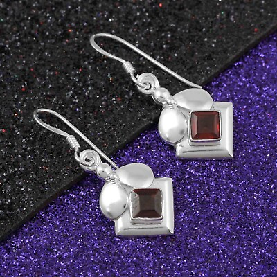 #ad Solid 925 Sterling Silver Garnet Dangle Earrings Valentines Day Gift Jewelry J2 $12.99