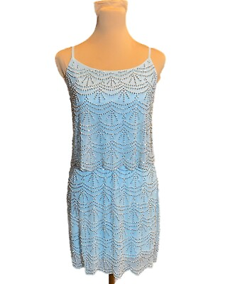 #ad Xscape Women#x27;s Rhinestone Beaded Tiered Formal Dress Light Aqua Lined Sz 2 $49.95