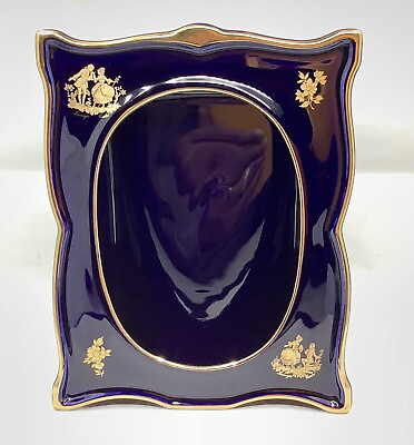 #ad Vintage Limoges Castel Cobalt Blue amp; 22k Gold Oval Opening Frame $49.00