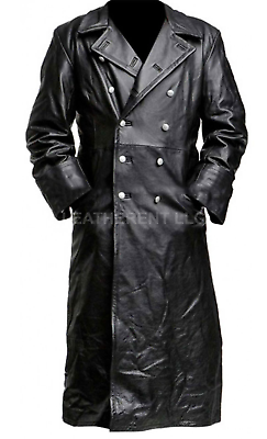 #ad #ad Mens German Classic WW2 Military Officer Cosplay Black Real Leather Trench Coat $107.98