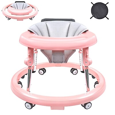 #ad Foldable Baby Walker Height Adjustable Infant Toddler Walker w Wheels Foot pad $55.99