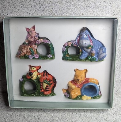 #ad Disney Winnie the Pooh 4 Ceramic Napkin Holders Set Tigger Piglet Eeyore in Box $17.98
