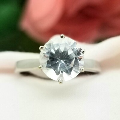 #ad 14K Round Simulated Diamond Solitaire Ring WhiteGold 2.0CT 8.2mmStone Engagement $249.00