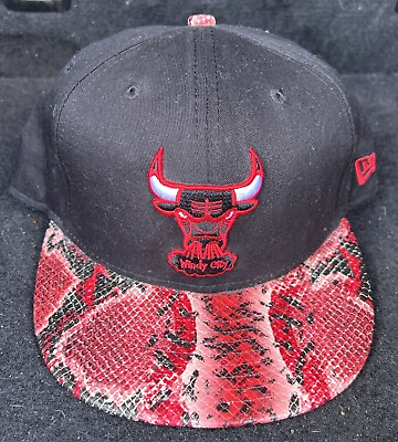 #ad Chicago Bulls Windy City New Era 9Fifty Black Red Snakeskin Brim Snapback Hat $32.45