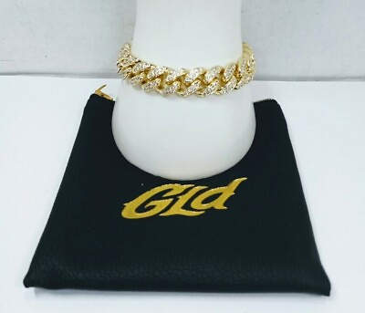 #ad GLD Diamond Cuban Link Bracelet Plated Yellow Gold 12mm $117.10