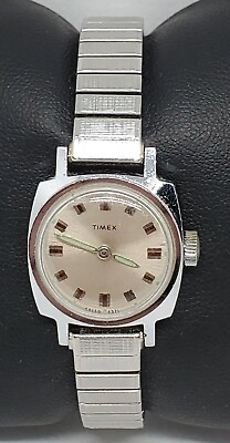 #ad Ladies Timex Silver Tone Stretchy Bracelet 50130 2371 Mechanical Watch 70#x27;s B5 $19.99
