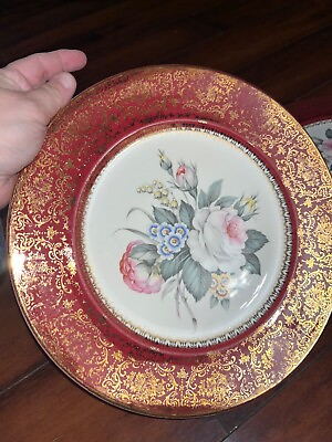 #ad Imperial Salem China Company Vintage Plate Red Rim 23k Gold $30.00