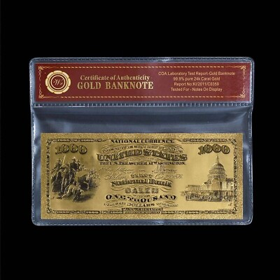 #ad 1875 1000 Dollar BankNote Collectible Gold Plated with Bag amp; Certificate $12.99