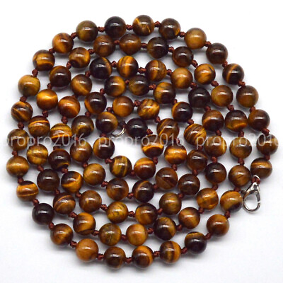 #ad Natural Yellow Tiger#x27;s Eye Necklace 6 8 10 12mm Round Gems Beads Jewelry 14 48#x27;#x27; $19.98