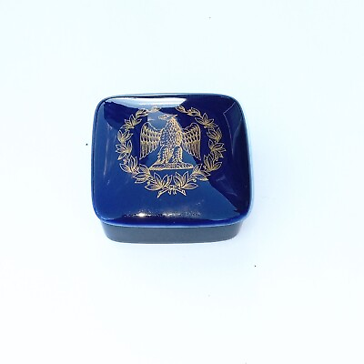 #ad Vintage Bernardaud Limoges France Cobalt Blue 22k Gold Eagle Design Trinket Box $41.99