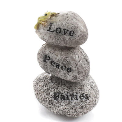 #ad 2 Sets of 3 Miniature quot;Love Peace Fairiesquot; Stone Cairns with Frog $26.58
