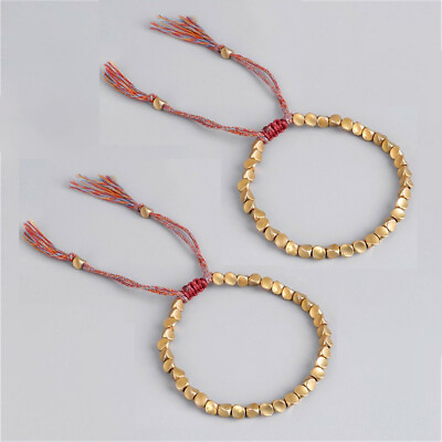 #ad 2PCS Handmade Tibetan Buddhist Braided Copper beads Cotton String Women Bracelet $9.59
